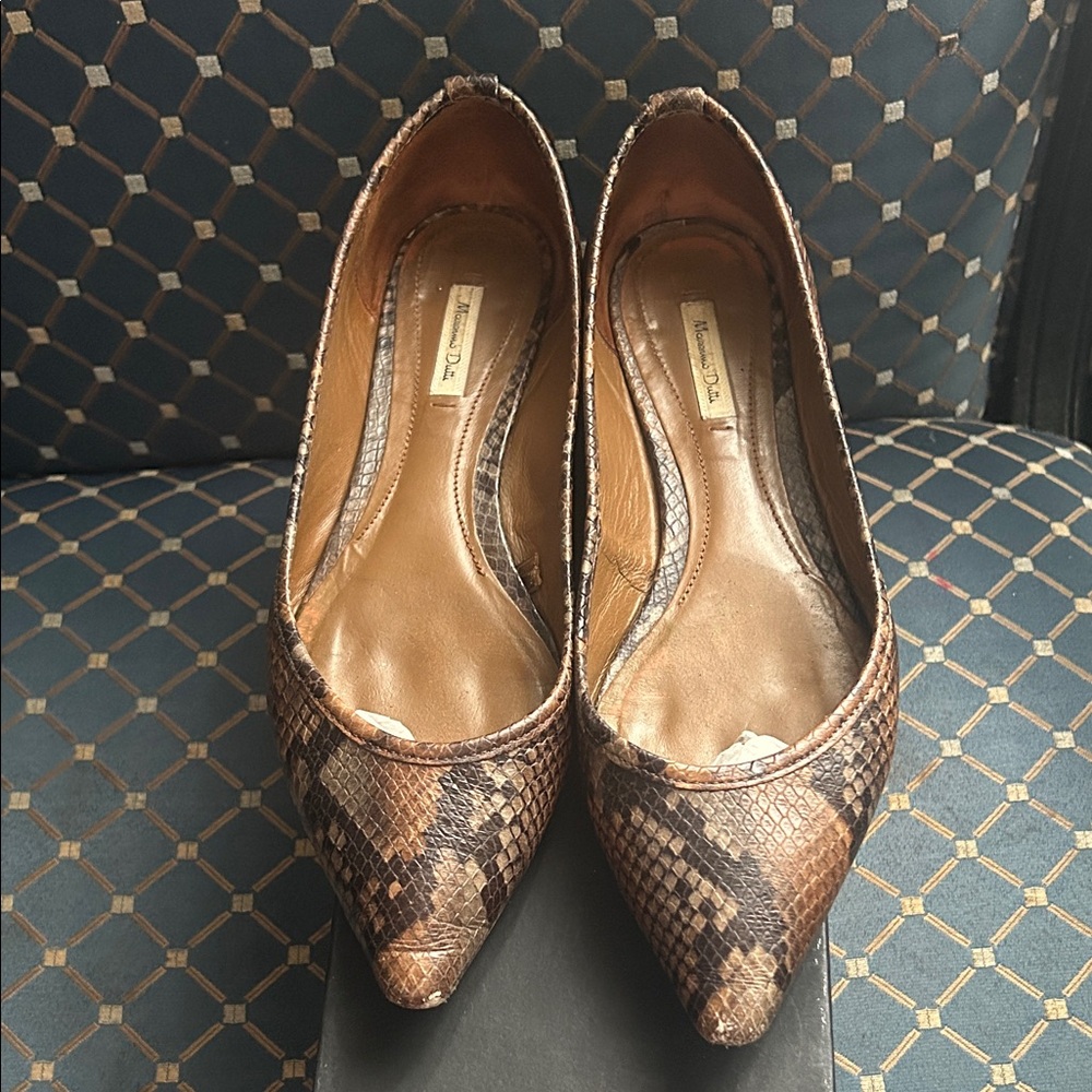 Massimo Dutti Brown Snakeskin Flats